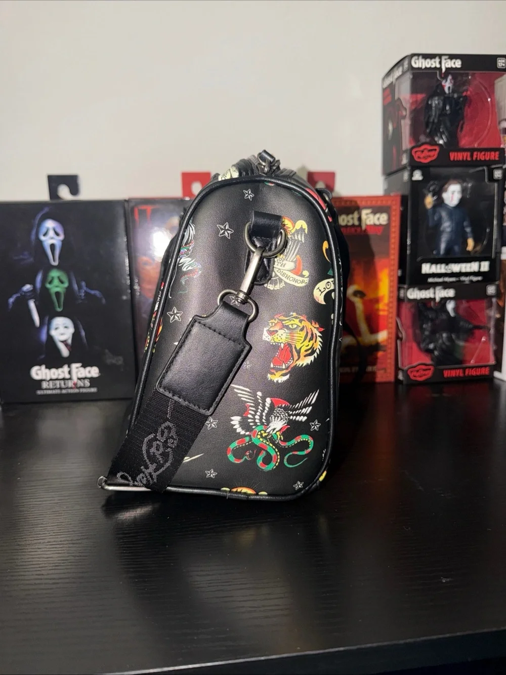 Black Tattoo-Print Duffel Bag - Travel Weekender